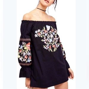 Free People Black Fleur du Jour Embroidered Shift Dress Size Small